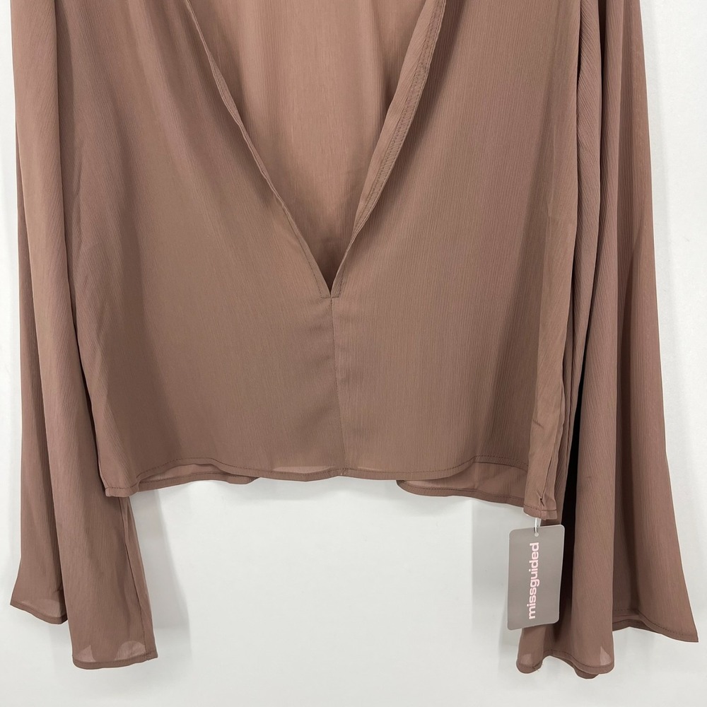 Missguided Blouse Women's Size S Purple Solid Open Neck Long Sleeve New NWT - Picture 3 of 9